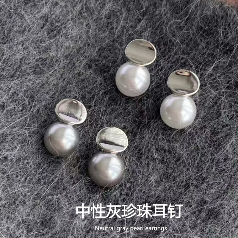 法国capinkofins925银针中性灰珍珠耳钉女日常百搭通勤高级感春夏