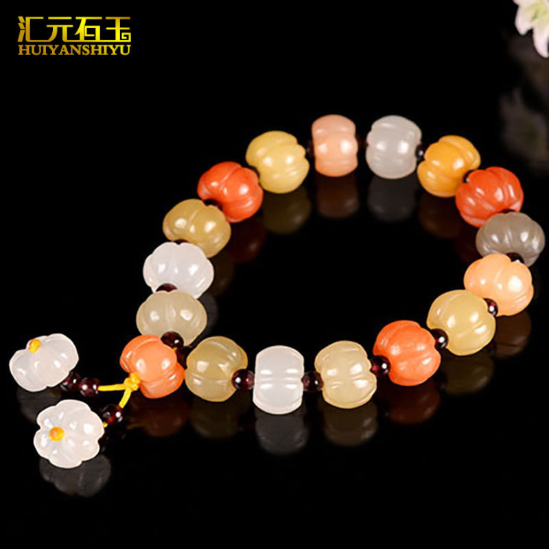 新疆金丝玉手串七彩玉南瓜珠算盘珠手链多宝玉石玉器首饰