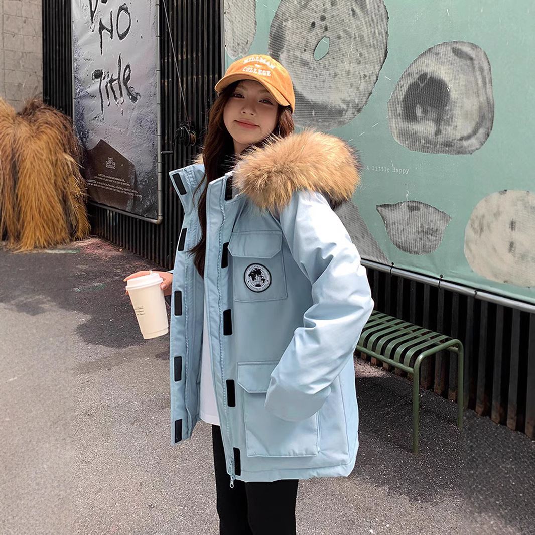 英国topwhit蓝色工装羽绒服女小个子派克服中长款加厚宽松情侣外