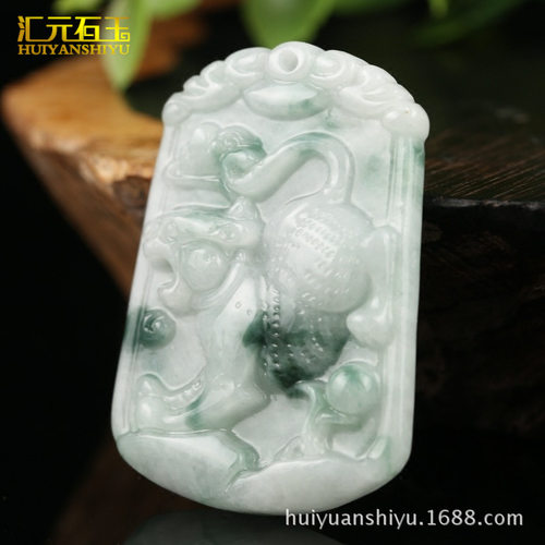 a货翡翠飘花大版十二生肖挂件生肖鼠牛虎龙马羊猴鸡狗猪吊坠