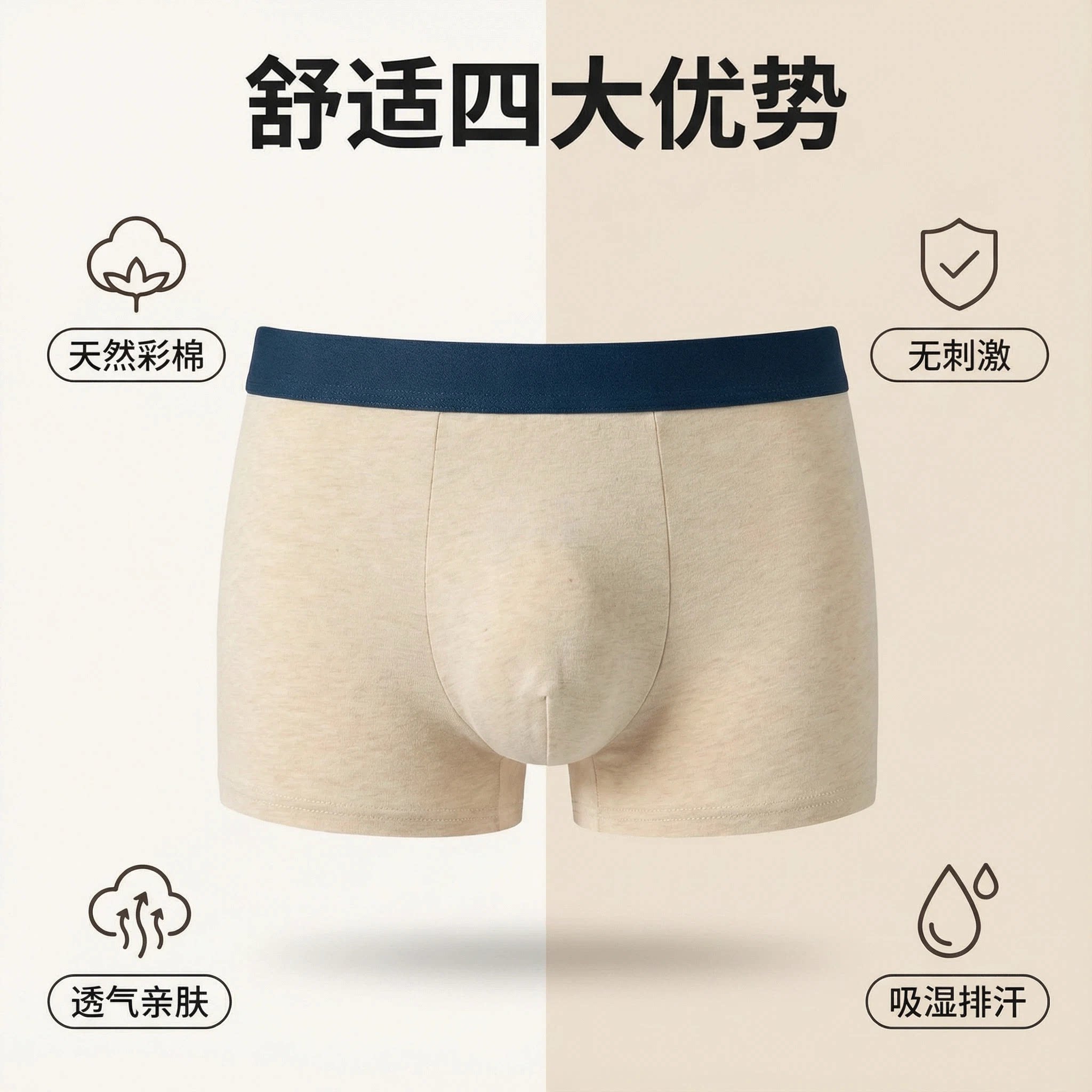 男士天然彩棉新品内裤26款彩棉强效抗菌透气中腰不夹臀平角裤