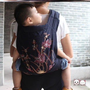 v简易背孩子神器后背背娃背带布刺绣老式 抱式 传统婴儿背巾背袋抱