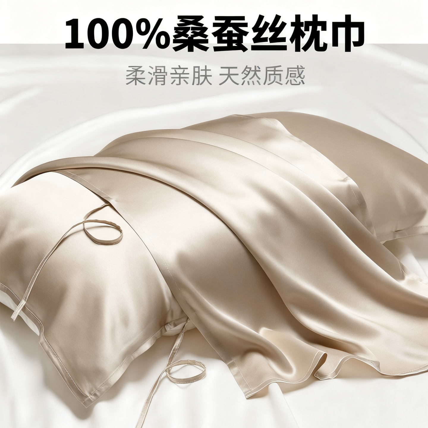 100%桑蚕丝枕巾一对装四季通用