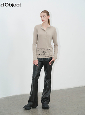 Found Object 原创设计黑色仿皮喇叭裤阔腿显瘦长裤Schub Pants