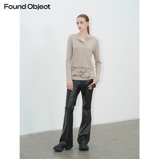 Found Object 原创设计黑色仿皮喇叭裤阔腿显瘦长裤Schub Pants