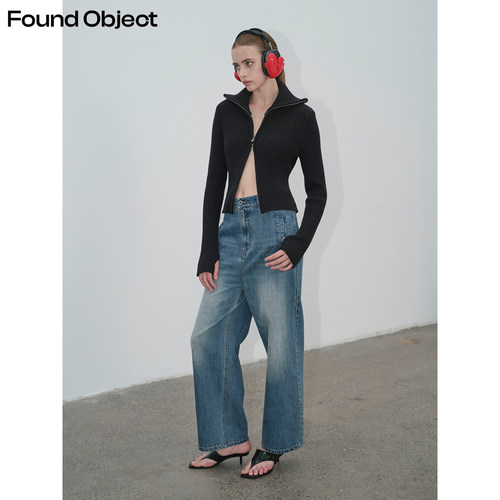 Found Object 罗纹拉链短款针织翻领毛衣外套 Rippe Zip Cardigan