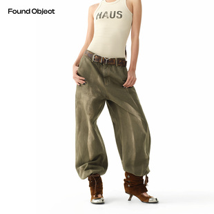 Found Object 苔绿喷染宽松低腰直筒裤 Weathered Wide-Leg Jeans