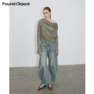 Found Object 设计感弧形结构阔腿水洗复古弯刀牛仔裤Blatt Denim