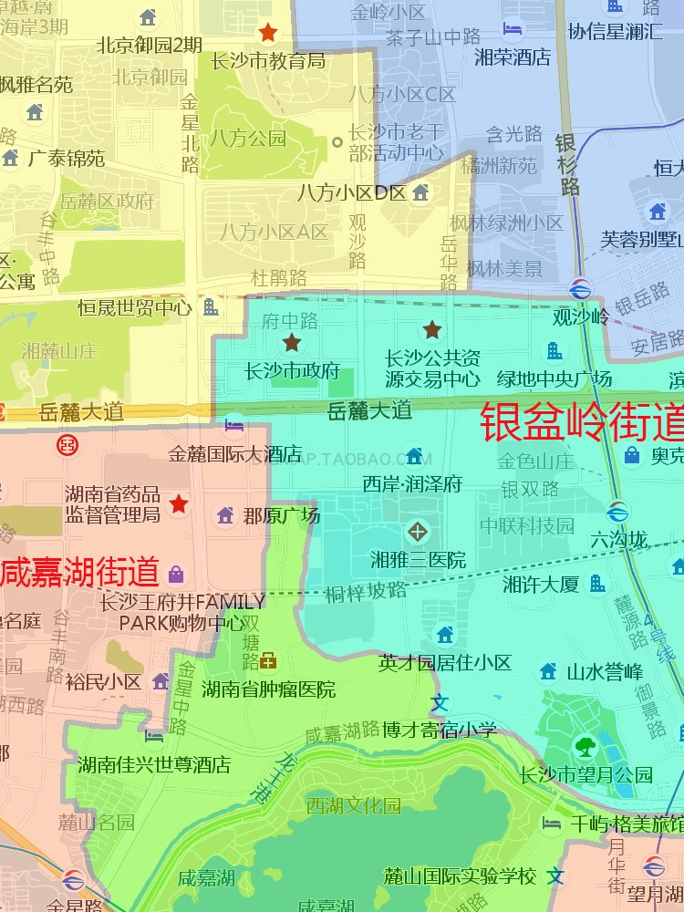 y长沙市岳麓区行政区划地图高清定制城市交通办公会议