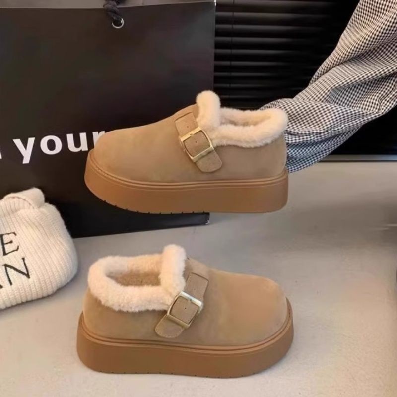 日本品质厚底加绒勃肯鞋女2025新款冬季外穿软底毛毛鞋子保暖棉鞋