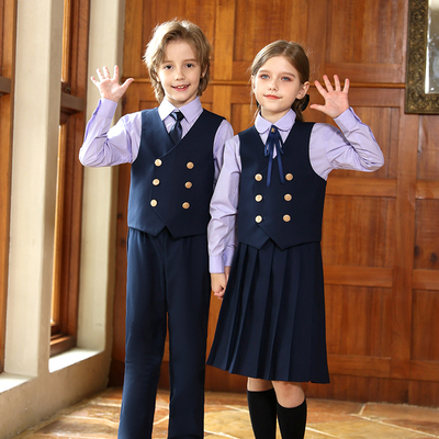 儿童演出服春秋长袖衬衫马甲运动会班服合唱服朗诵校服男女童套装