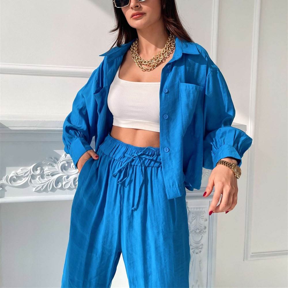 2022 new shirt top wide leg pants two-piece set