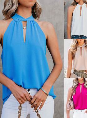 women's new halter neck lace up chiffon vest sleeveless