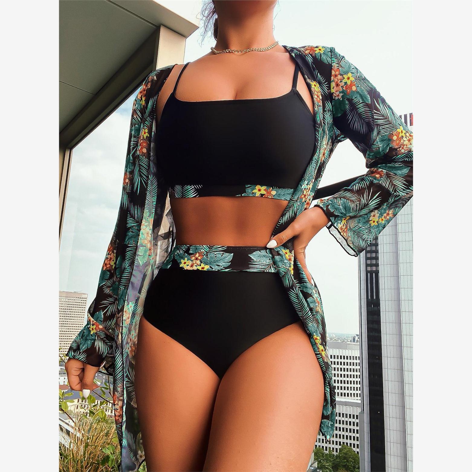 欧美外贸泳衣女分体三件