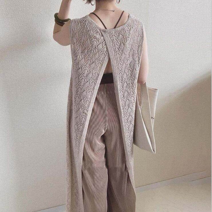 Women dress skirt夏季女装日韩风后背开叉镂空无袖针织连衣裙