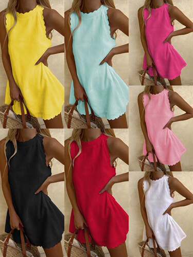 2022 casual women's solid color cotton and linen short dress
