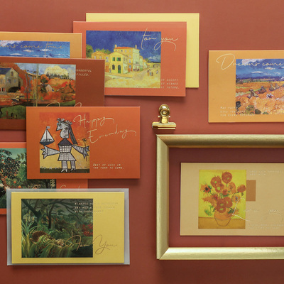 复古名画贺卡穆夏莫奈梵高油画留言祝福卡生日礼物贺卡卡片带信封