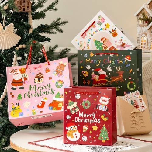 圣诞节礼品袋卡通可爱节日送礼加厚硬卡纸袋收纳纸袋圣诞手提纸袋