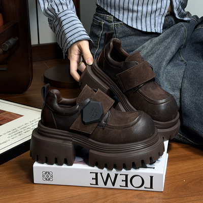 英伦风圆头复古松糕厚底小皮鞋