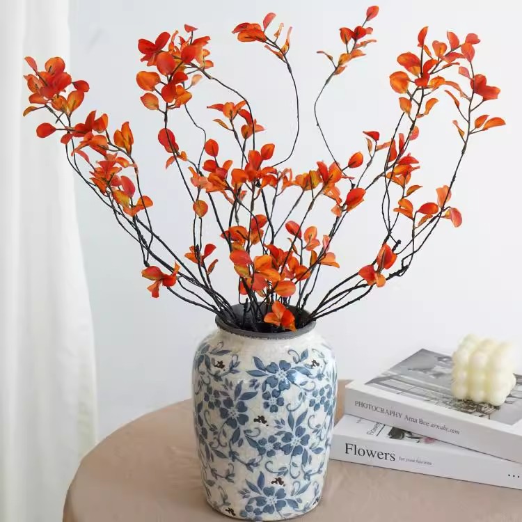 红枫叶仿真花秋季仿真枫叶秋红叶藤条绿植家居玄关样板房装饰花