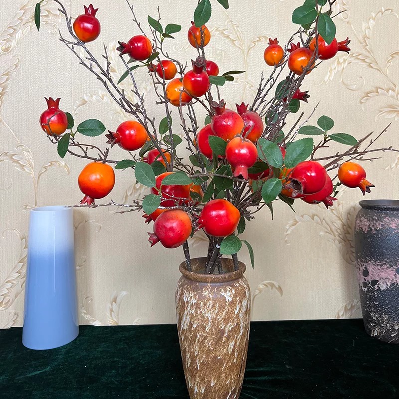 喜庆仿真石榴果发财果红浆果干花束新年乔迁家居插花装饰摆件