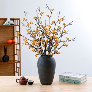 冬青红果发财果仿真花干花花束客厅摆设黄色浆果假花插花拍摄道具