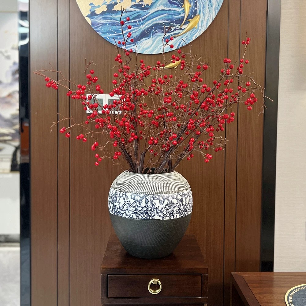 ins复古冬青果仿真浆果红果假花束桌面摆件客厅插花家居装饰花艺