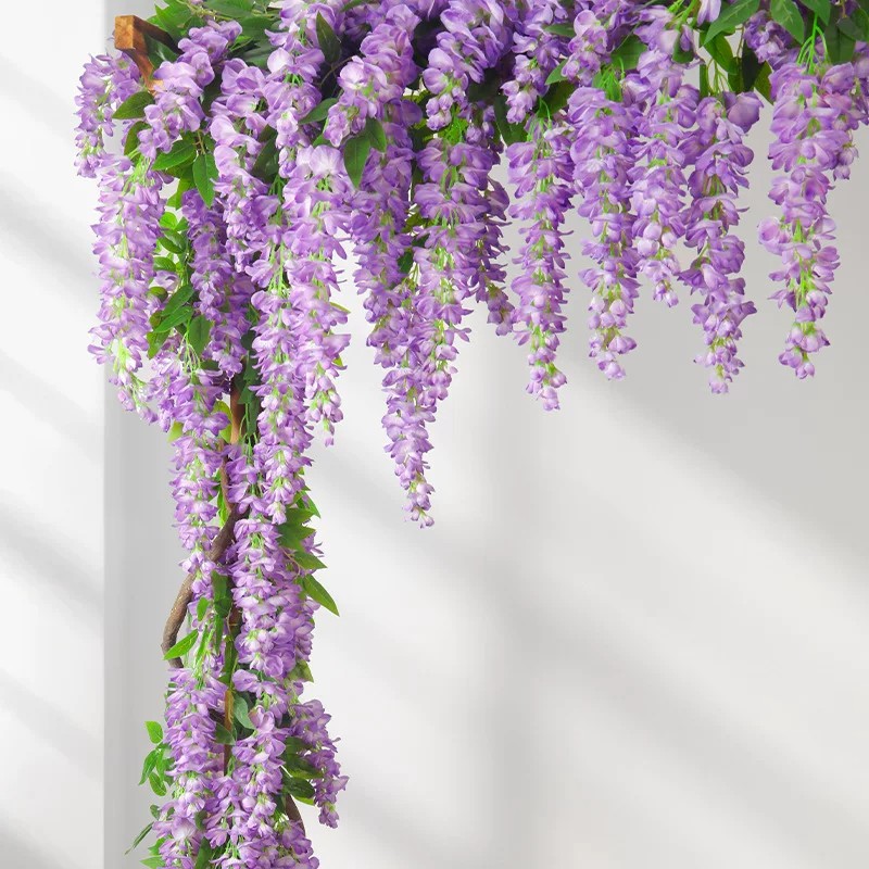 渐变紫仿真紫藤花吊串 网红打卡点布景 餐厅顶部垂挂装饰花藤