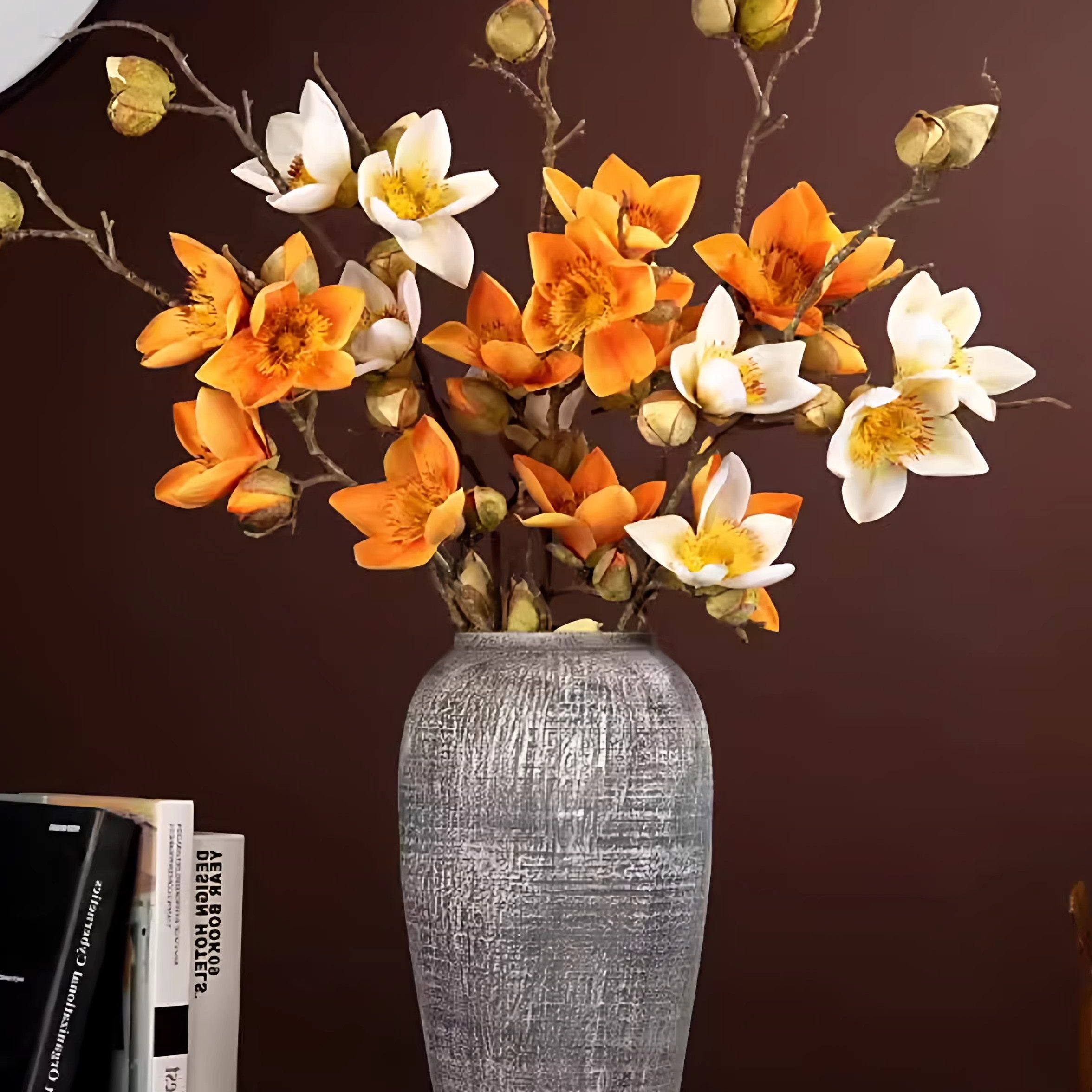 仿真木棉花单枝多头阿根廷木棉90cm新中式客厅摆件玄关装饰假花