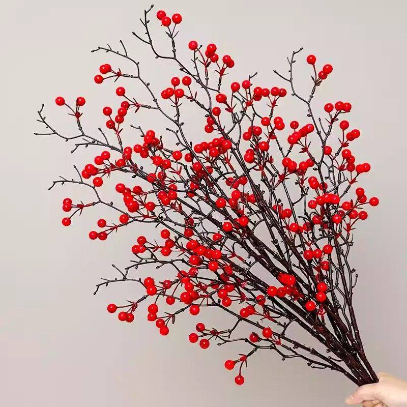 新年装饰花摆件冬青红果发财果假花仿真花客厅电视柜家居年宵插花,鲜花速递/花卉仿真/绿植园艺,仿真绿植,淘宝优惠券,粉丝福利购,淘宝优惠卷
