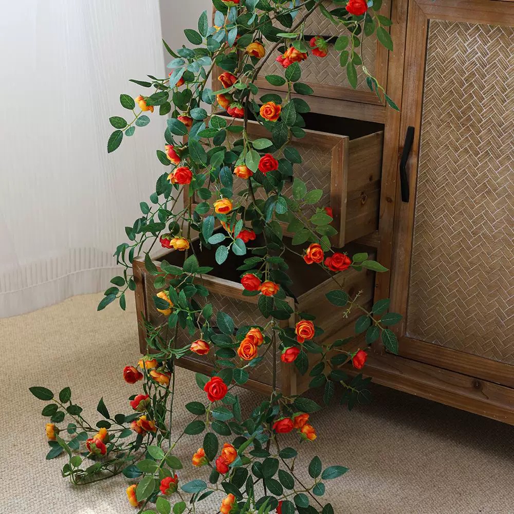 仿真花玫瑰花假花藤条绢花藤蔓瀑布网红花墙绿植空调管道遮挡装饰