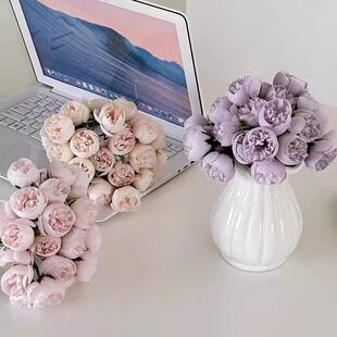 27头茶玫牡丹仿真花束 ins芍药假花摄影道具花新娘手捧花家居摆件