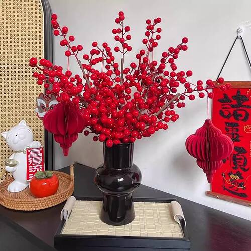仿真单支红果发财果圣诞果搬家乔迁新婚之喜家居台面节庆装饰摆件