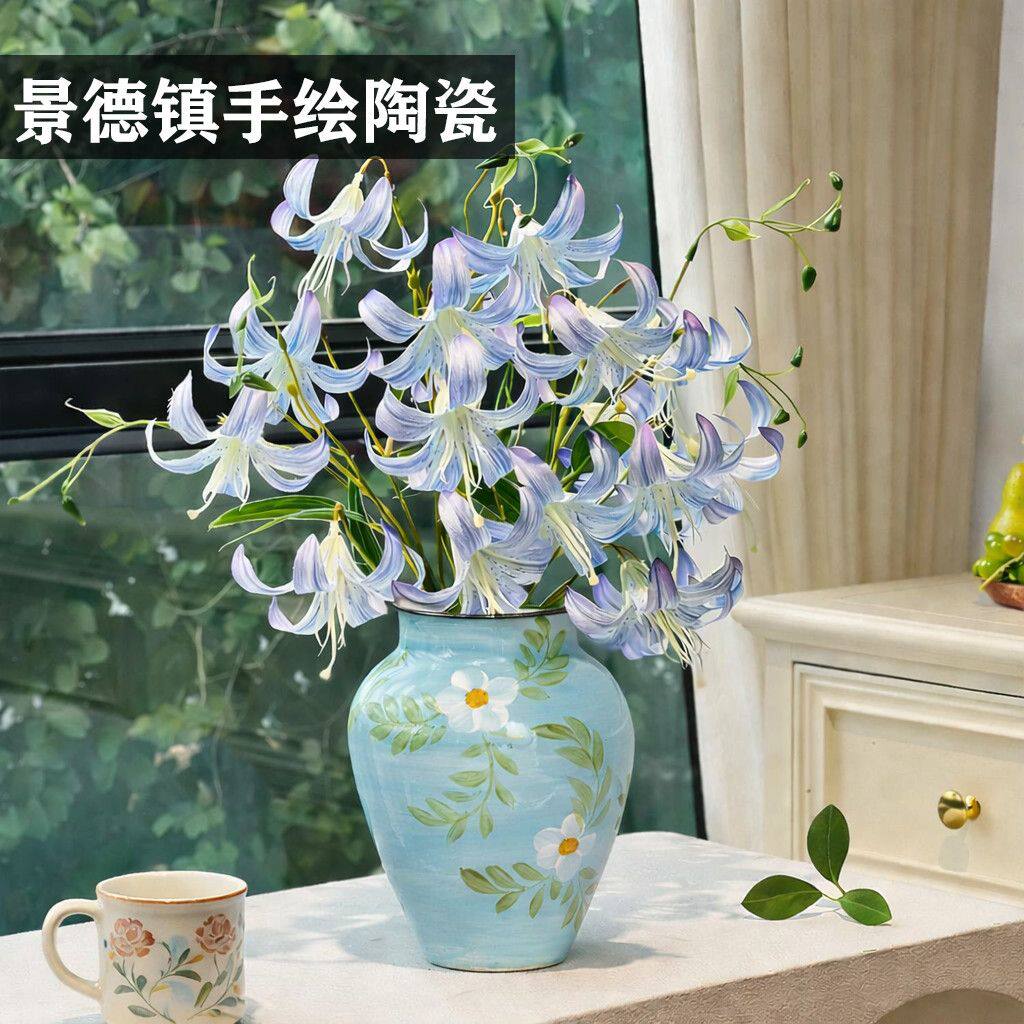 仿真花油画百合花假花高档客厅居家摆设装饰花新款永生花桌面摆件