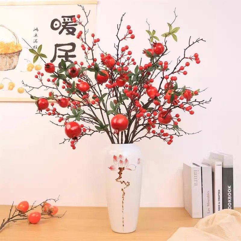 仿真花石榴果假花摆设红果发财果柿子果树枝干花客厅餐桌玄关装饰,家居饰品,仿真花/假花,淘宝优惠券,粉丝福利购,淘宝优惠卷