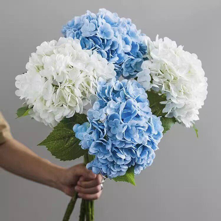 蓝色手感保湿绣球花仿真花餐桌摆花大朵假花摆件客厅高级仿生花束