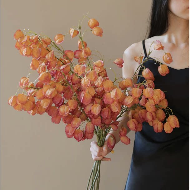 进口绢花垂铃花束灯笼果仿真花婚庆背景客厅高级感装饰摆件