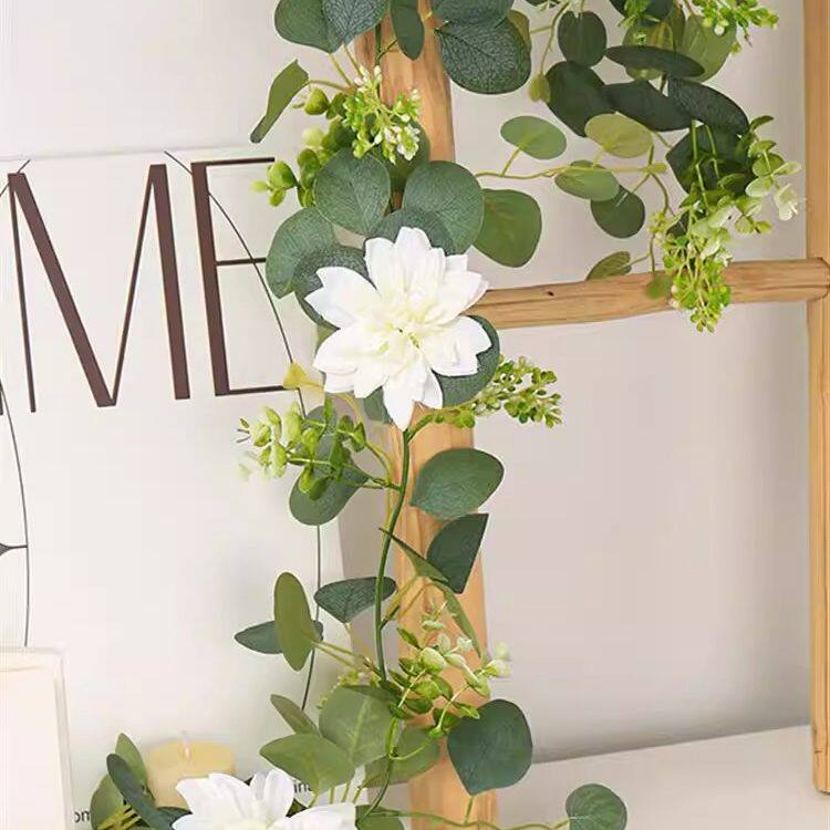 仿真尤加利藤条桉树叶玫瑰花藤蔓天燃气管道空调管美化遮挡装饰子