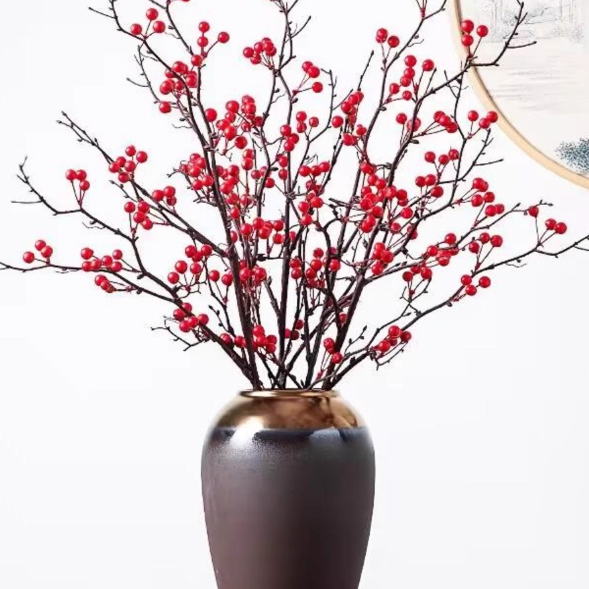 发财果仿真冬青仿真花红色浆果客厅红果摆设婚庆假花装饰手工摆件