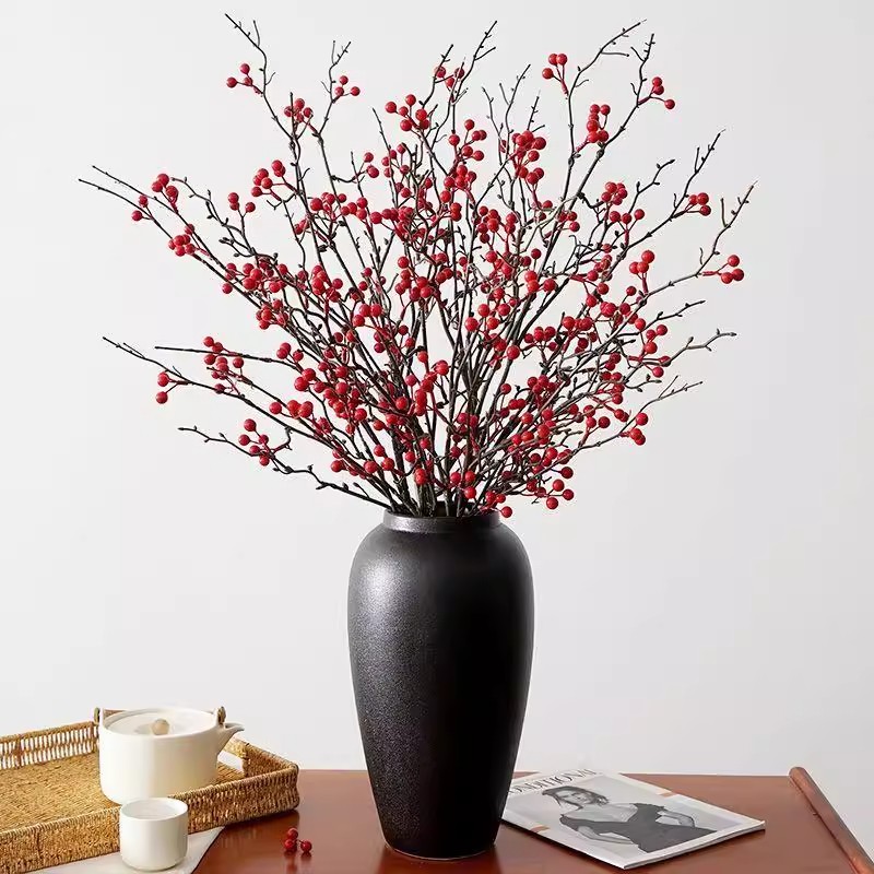 仿真花冬青浆果发财果红果红浆果发发果干花中式新年装饰花摆件