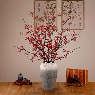 冬青红果发财果仿真花摆件假花绢花花束客厅餐桌红色花招财浆果花