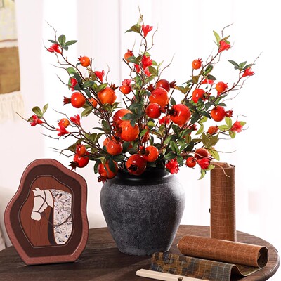 仿真柿子果实树枝假花摆件客厅装饰摆设插花花束落地干花家居软装