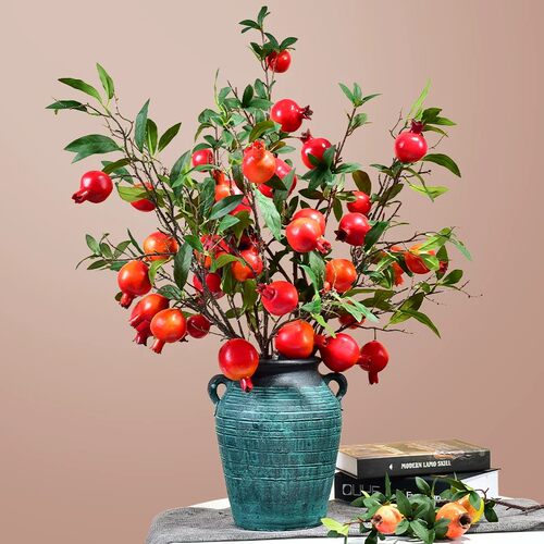 落地大枝仿真石榴红果树枝假花玄关花瓶插花客厅软装花艺摆设