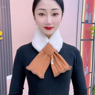 秋冬保暖围脖女款2025新款毛绒韩版百搭加厚御寒针织交叉脖套围巾