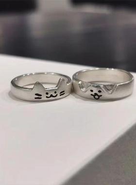 开 口可调节戒指戒指小猫和小狗可情侣对戒叠加可爱送女友戒指百