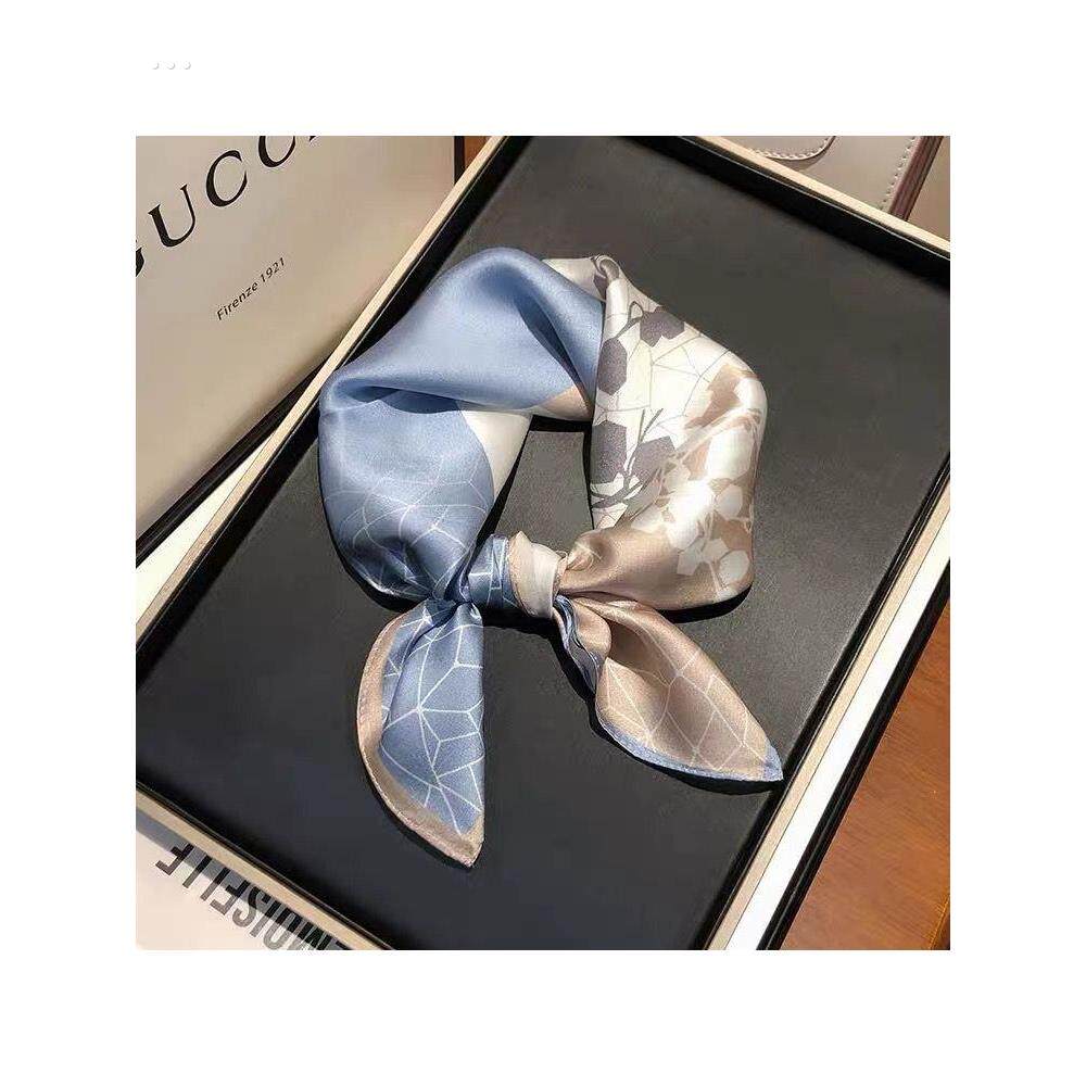 春季韩国小领巾百搭装饰几何拼接真丝围巾女发带新款桑蚕丝丝巾