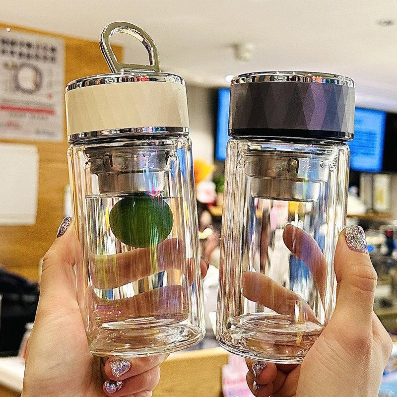 特别好看的喝水杯2026新款女士高颜值双层玻璃杯泡茶分离杯子便携