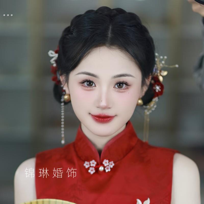 古典旗袍头饰新娘花朵发夹流苏步摇气质发饰结婚中式跟妆头饰新款