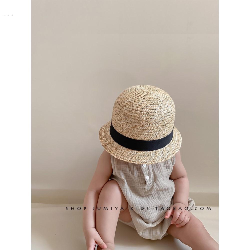 ins韩国婴幼儿草帽夏季宝宝可爱圆顶礼帽男女圆顶遮阳沙滩帽子潮