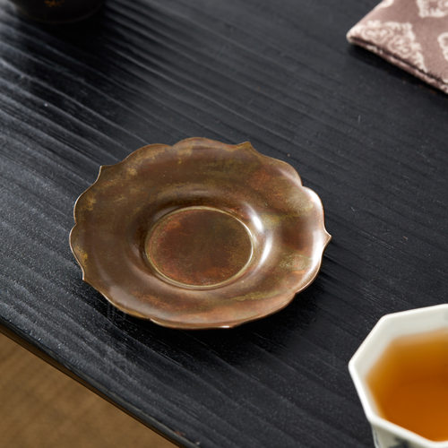 归鸿纯铜中式复古莲花黄铜杯垫托防滑隔热垫茶托小号杯托茶道配件